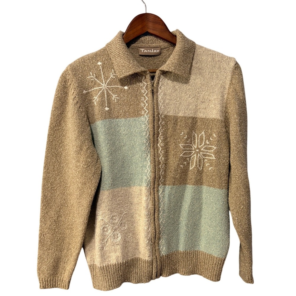 Tanjay Womens Tan Blue Colorblock Knit Button Front Cardigan Sweater J46111783